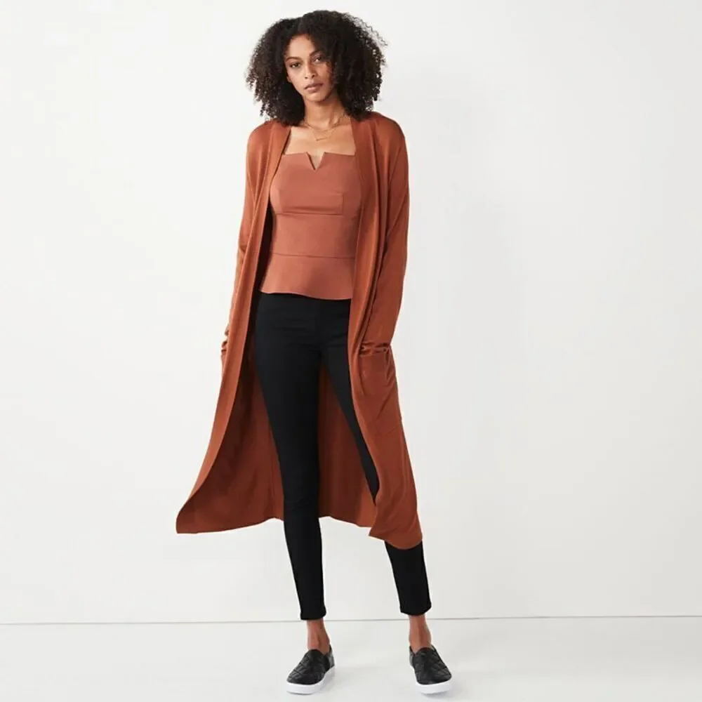Nine West Open Front Duster Long  Cardigan Sweater Pockets SZ 3X